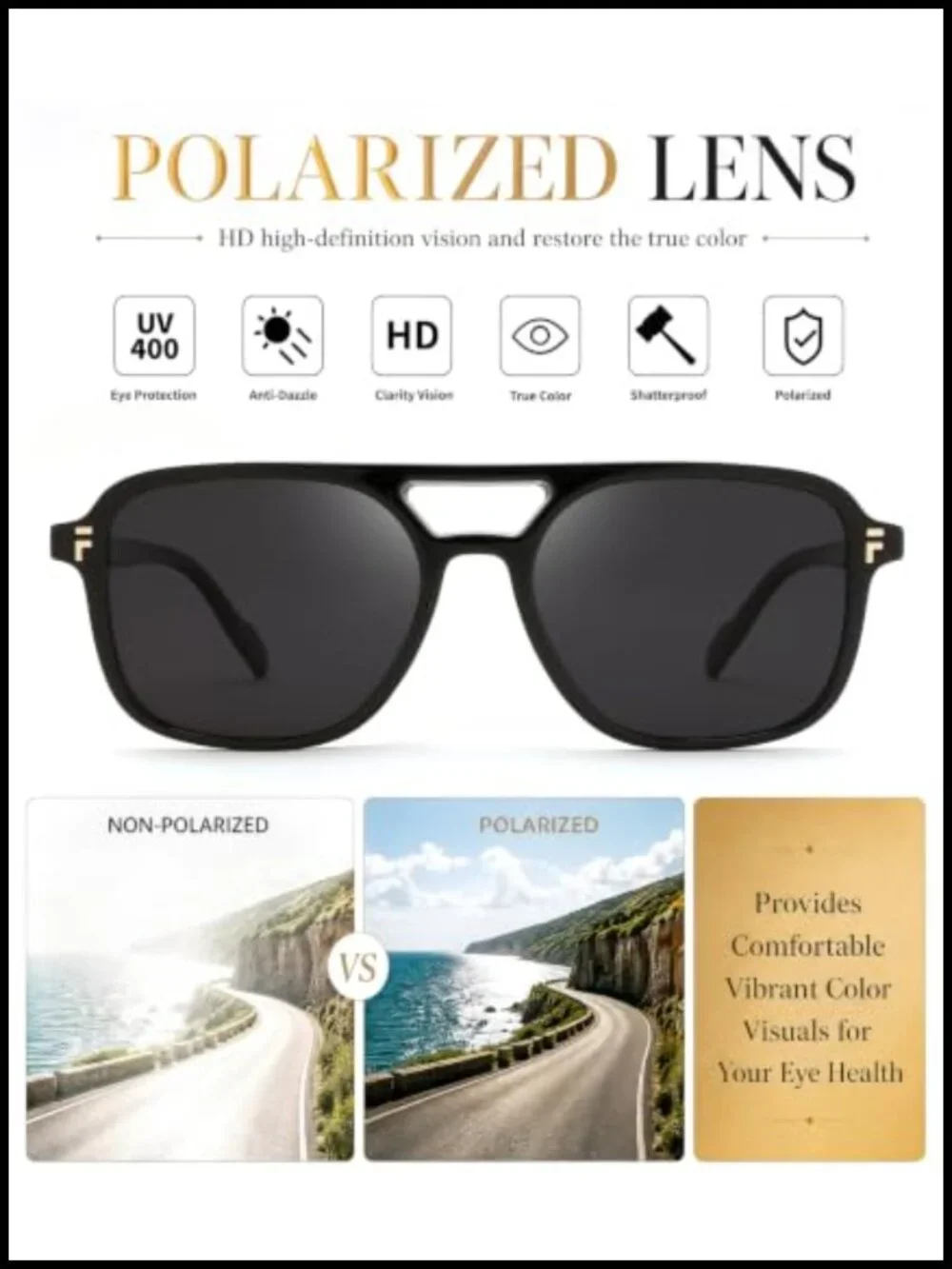 Retro Polarized Aviator Sunglasses UV400 Protection Square Sunnies